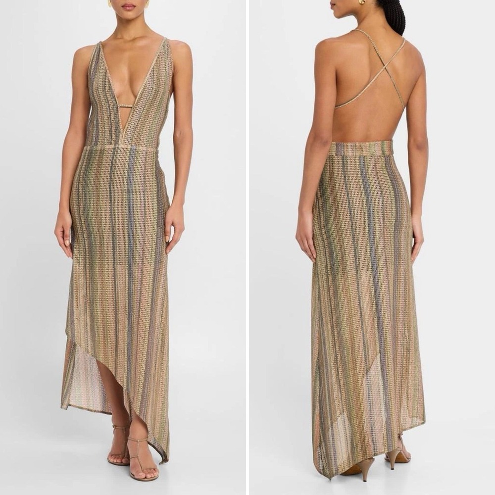 IRO Size 42 FR / US 10 Emman Plunge Neck Knit Maxi Dress Asymmetric Open Back